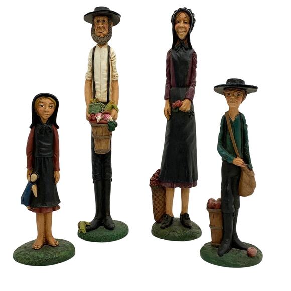 Jim Shore Amish Family Resin Figurines Farming Primitive Rustic Set of 4 1992 - Picture 1 of 16